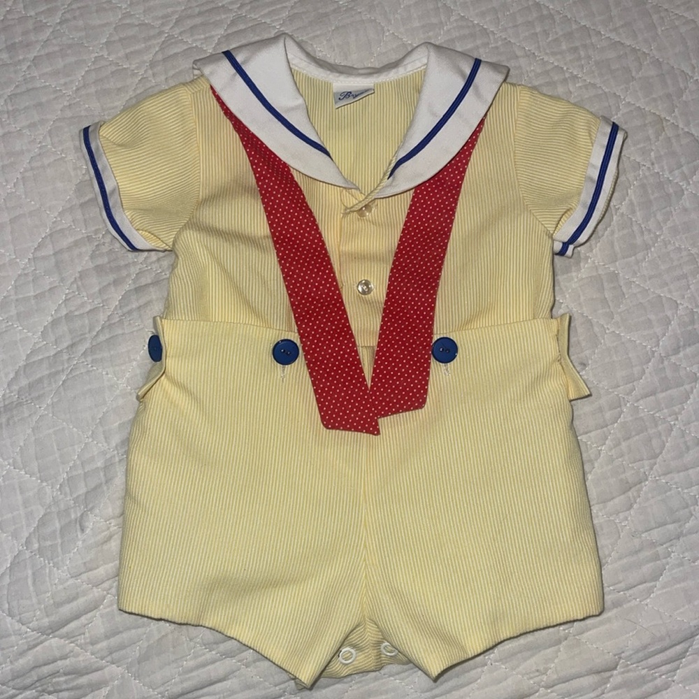 Vintage Bryan Baby Sailor Outfit Yellow Collared Shorts Unsized